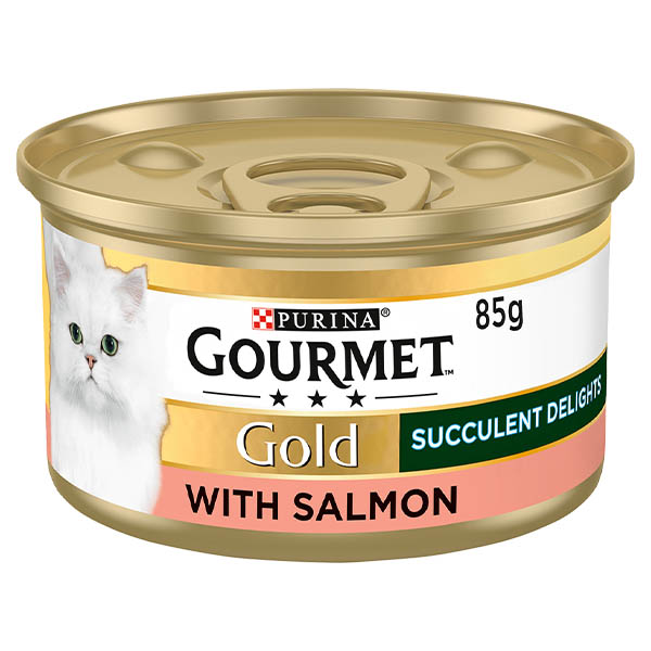 کنسرو گربه سالمون تکه ای ریش ریش 85گرمی آلمانی Gourmet Gold