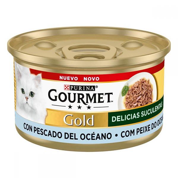 کنسرو گربه ماهی اقیانوس تکه ای ریش ریش 85گرمی آلمانی Gourmet Gold